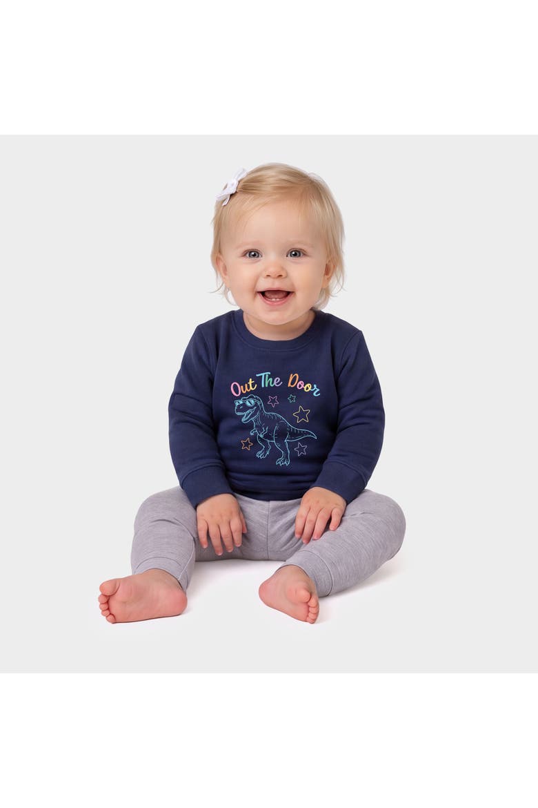 Out The Door Dinosaur Stars Infant Crew Fleece Sweatshirt, Alternate, color, Navy