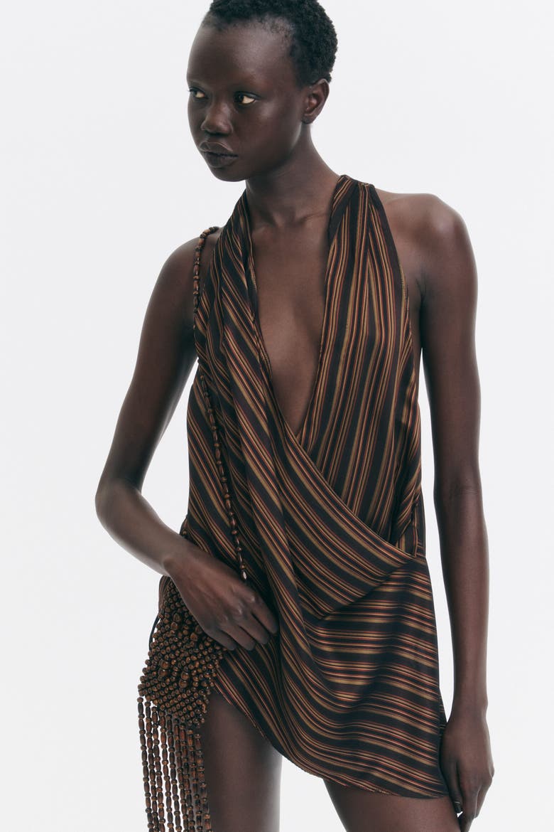 Jacquard-weave Wrap Top, Alternate, color, Dark brown/bright orange