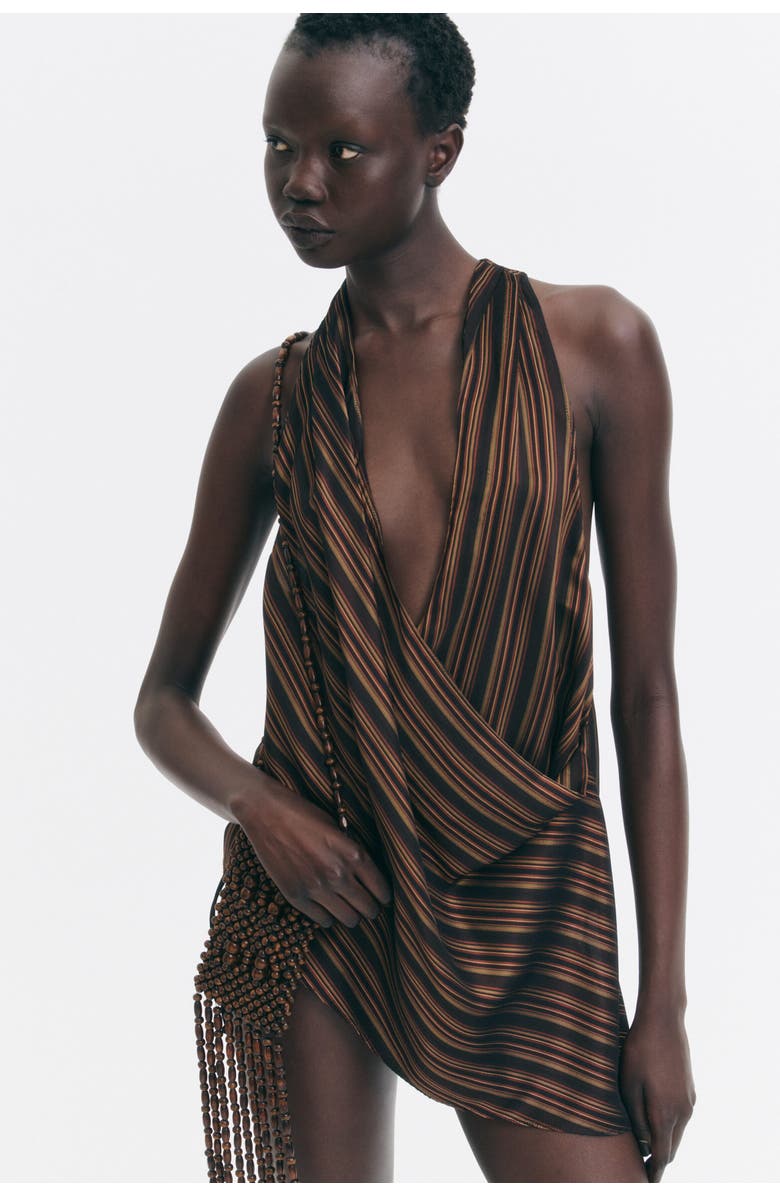 H&M Jacquard-weave Wrap Top, Alternate, color, Dark Brown/Bright Orange