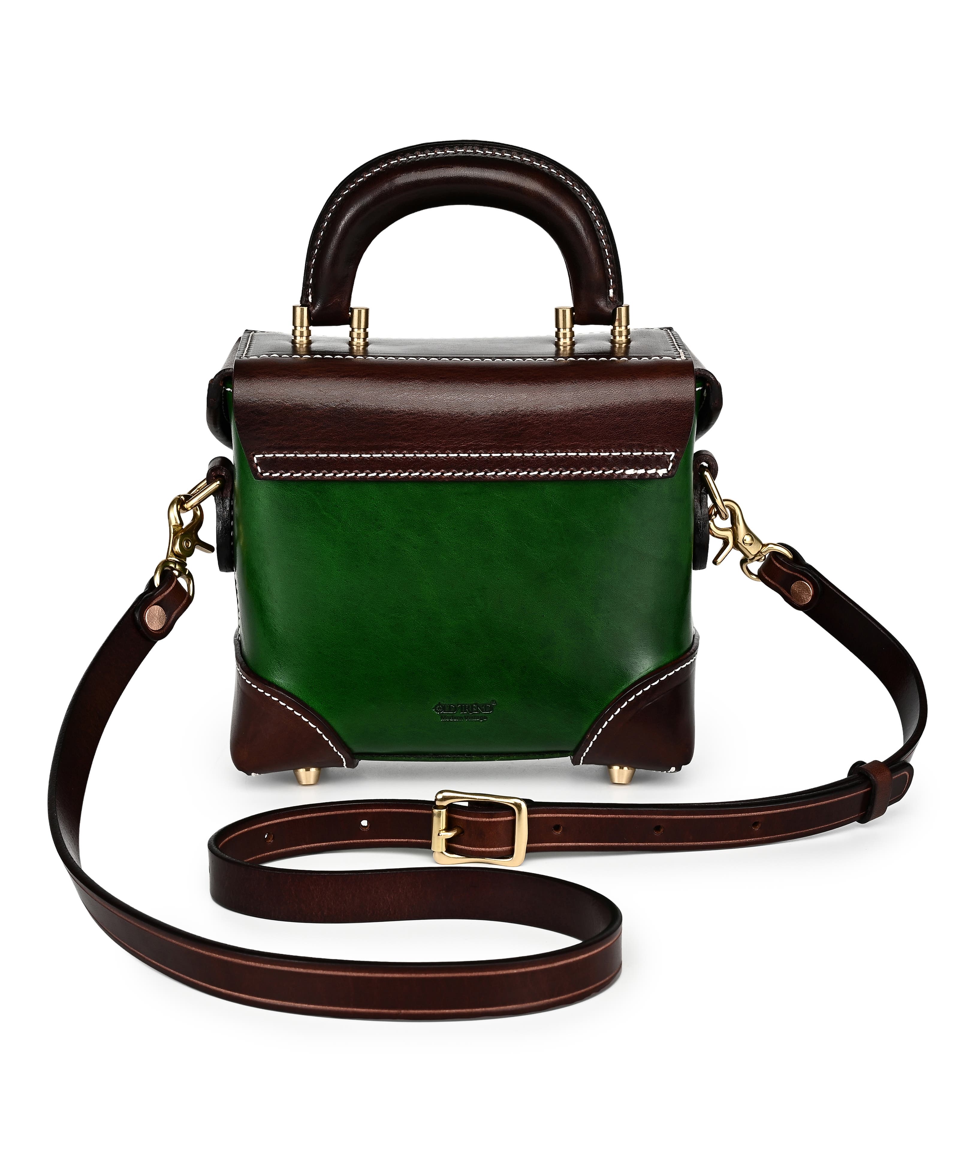 Azalea Genuine Leather Vintage Box Crossbody, Alternate, color, Green Brown