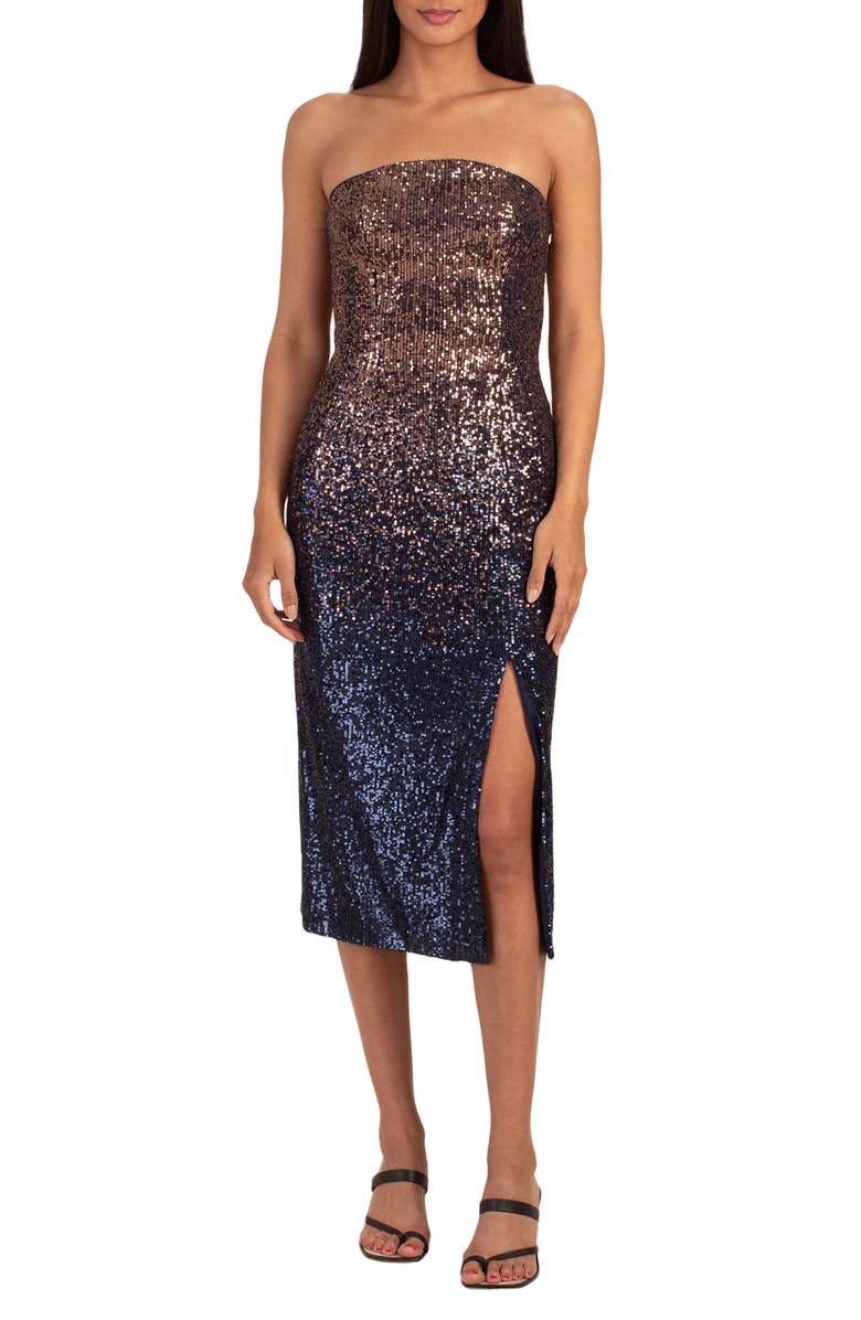 Trina Turk Stella Strapless Ombré Sequin Cocktail Dress, Main, color, 