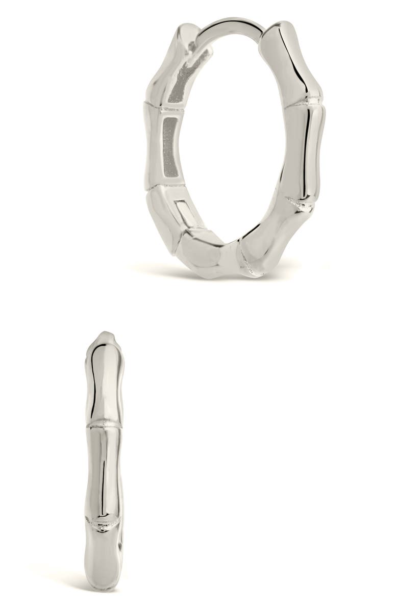 Sterling Forever Bamboo Huggie Earrings, Main, color, Silver