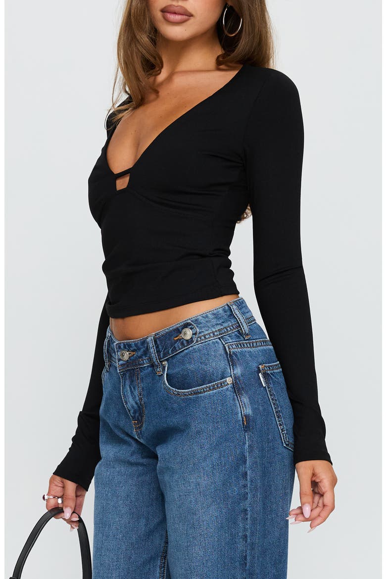 Sold on You Cutout Long Sleeve Top, Alternate, color, BLACK