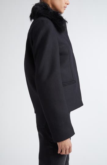 Wool Blend Jacket with Removable Genuine Shearling Collar