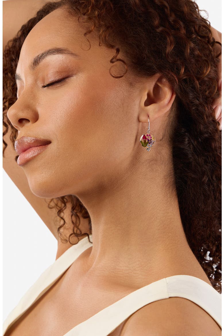 Dried Flower Resin Drop Earrings, Alternate, color, SILVER