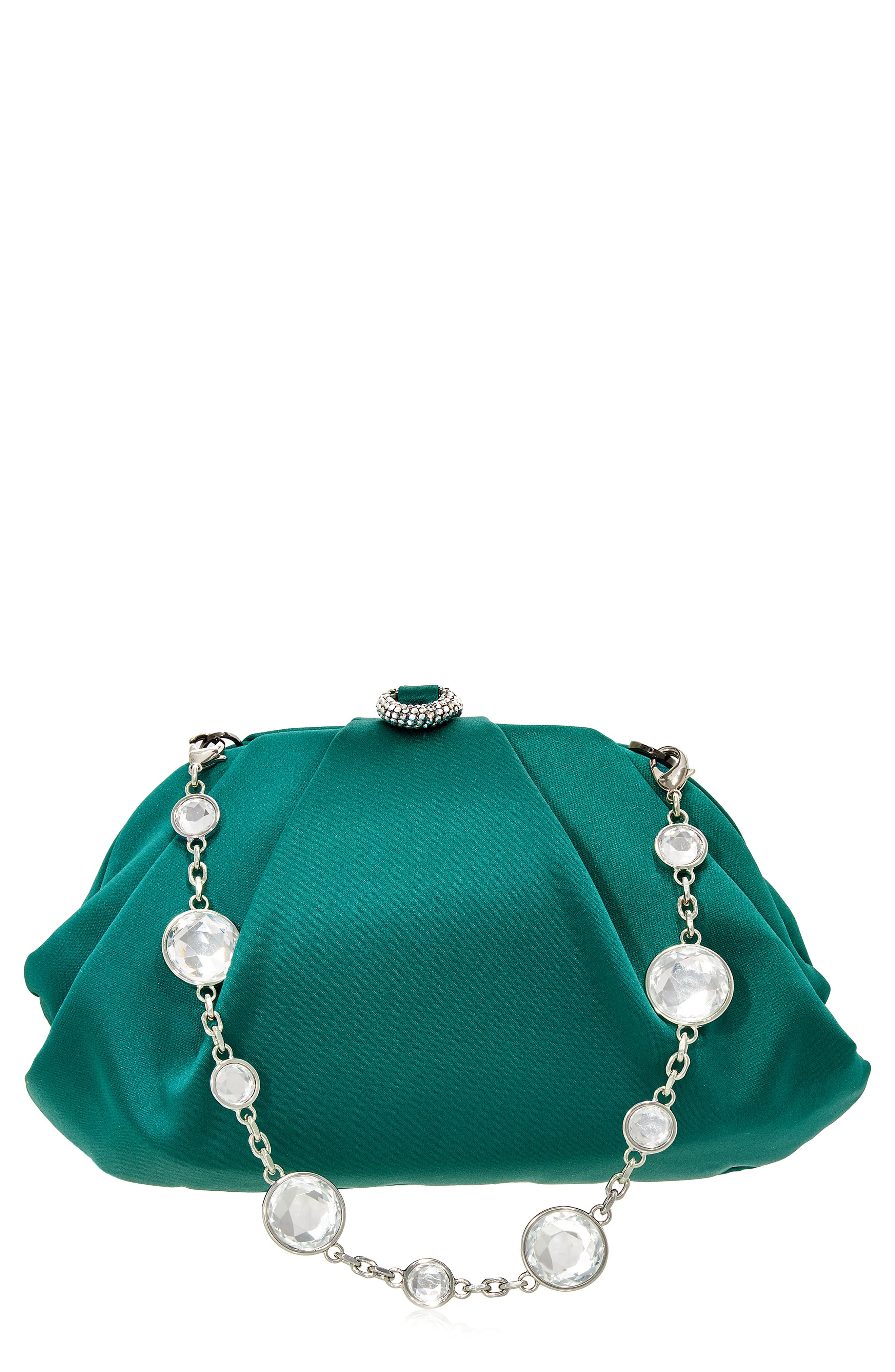 Gemma Satin Clutch, Main, color, SILVER EMERALD