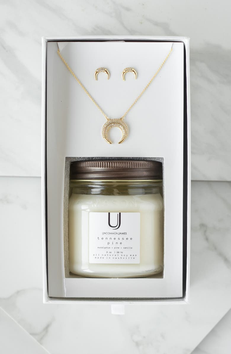 Uncommon James by Kristin Cavallari Necklace, Earrings & Tennessee Pine Candle Gift Set, Main, color, 