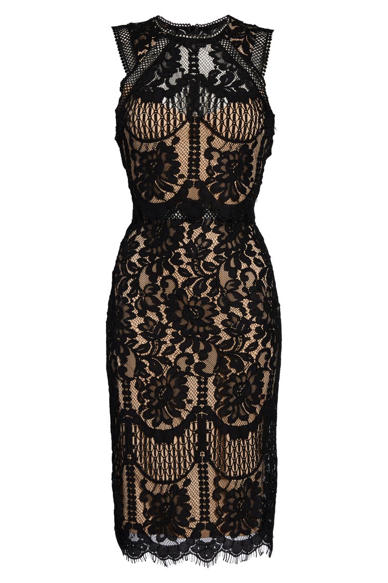 Sweetness Lace Cocktail Sheath Dress, Alternate, color, BLACK/ NUDE