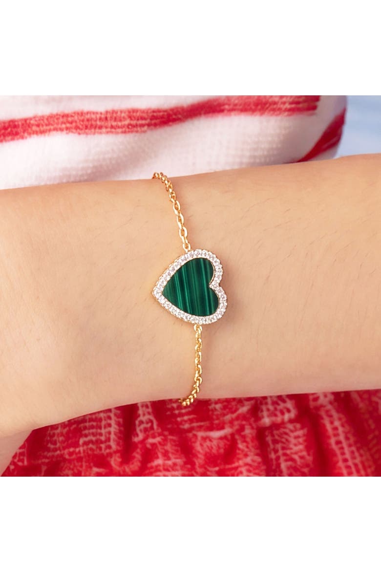 Large Malachite CZ Halo Single Heart Bracelet, Alternate, color, Malachite