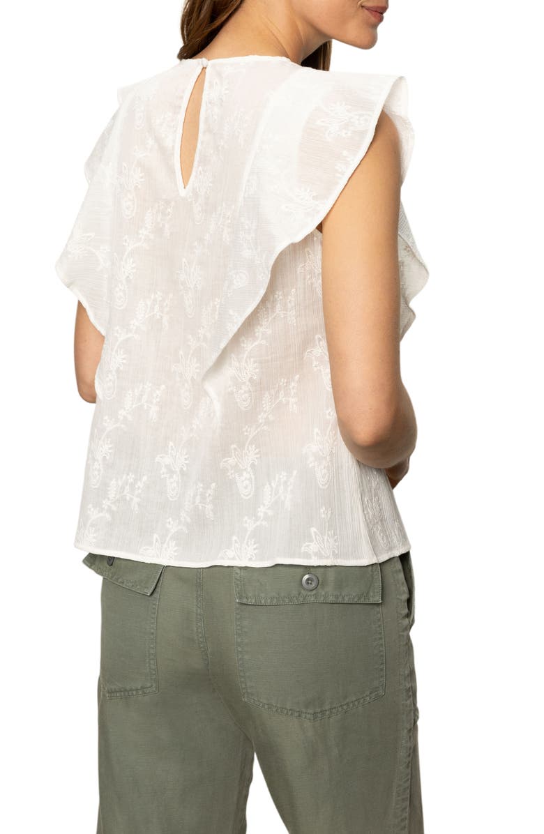 Sanctuary Smitten Ruffle Sleeve Embroidered Top, Alternate, color, Chalk