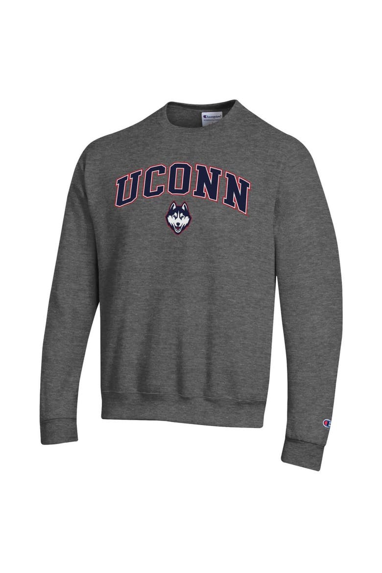 Men's Champion  Heather Charcoal UConn Huskies Arch Over Logo Pullover Sweatshirt, Alternate, color, Heather Charcoal