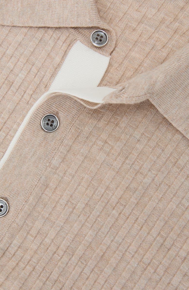 Reiss Era Basket Weave Knit Polo Sweater, Alternate, color, Oatmeal Brown