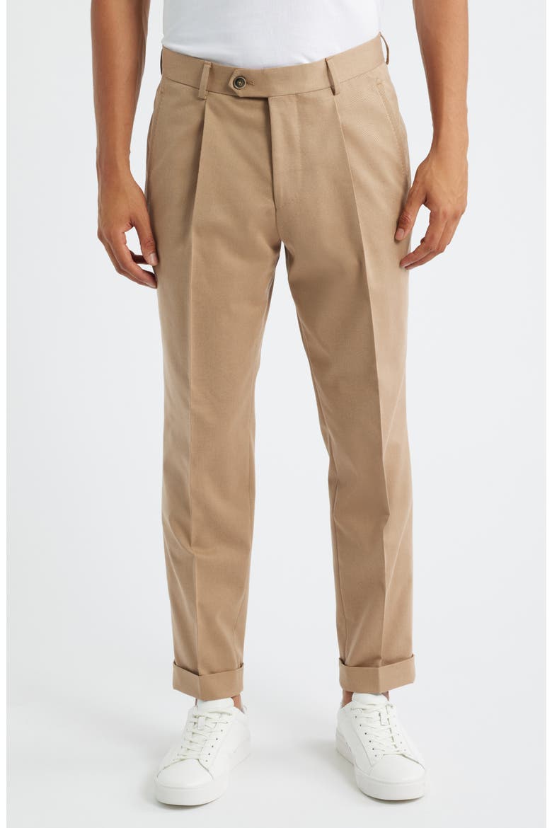 Peet Pleated Virgin Wool Dress Pants, Main, color, MEDIUM BROWN