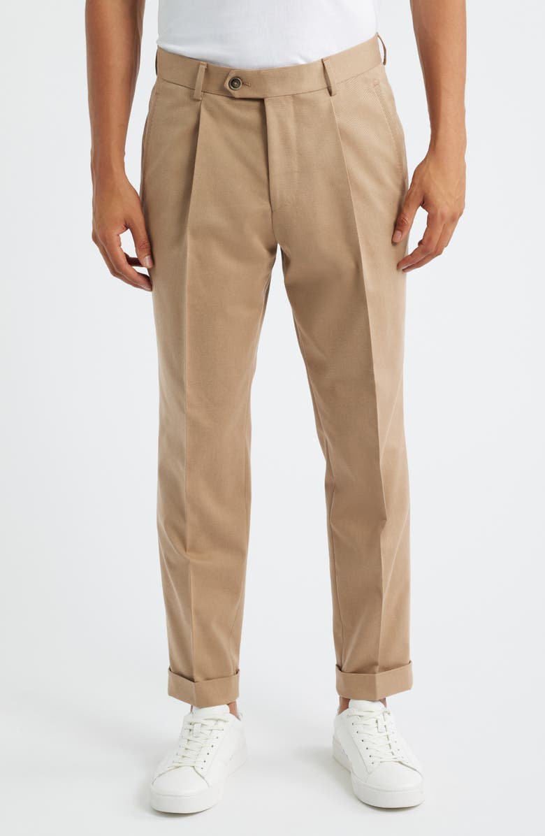 BOSS Peet Pleated Virgin Wool Dress Pants, Main, color, Medium Brown