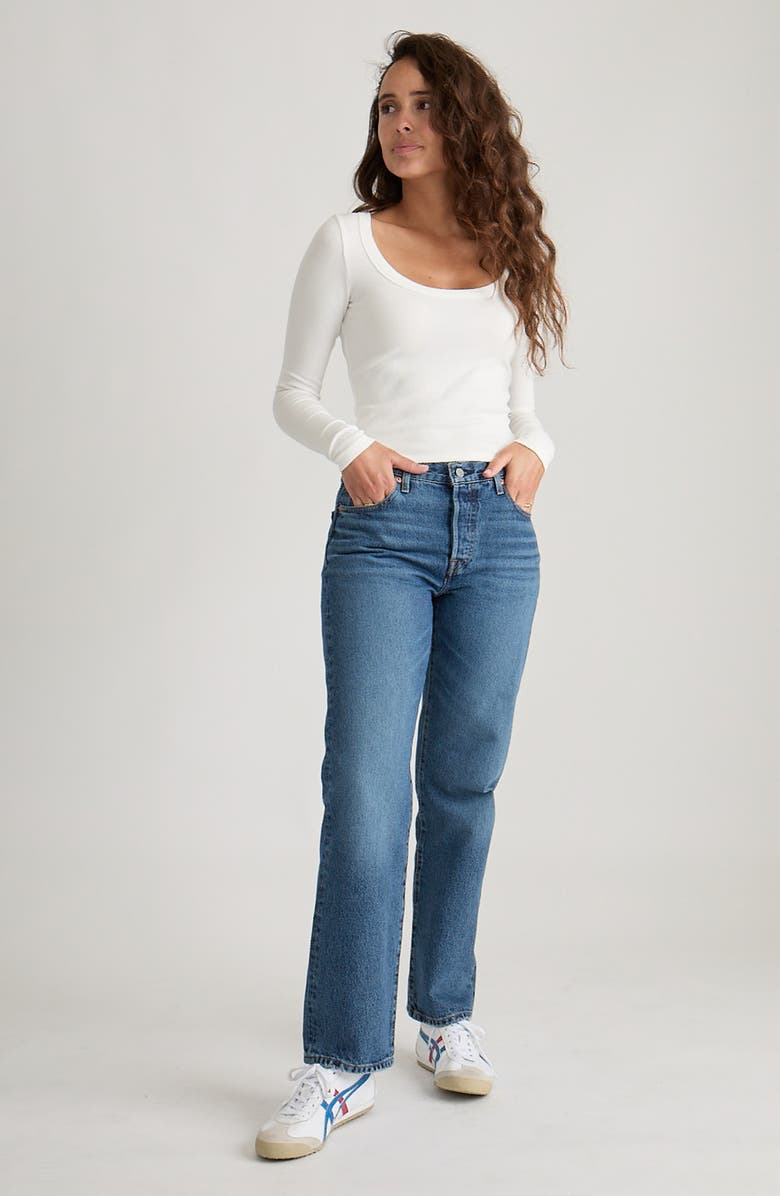 Marine Layer Lexi Sun-In Scoop Neck Long Sleeve Rib T-Shirt, Alternate, color, White