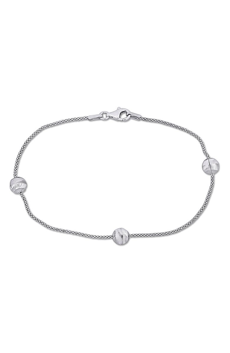 DELMAR 6mm Ball Station Chain Bracelet, Main, color, Silver