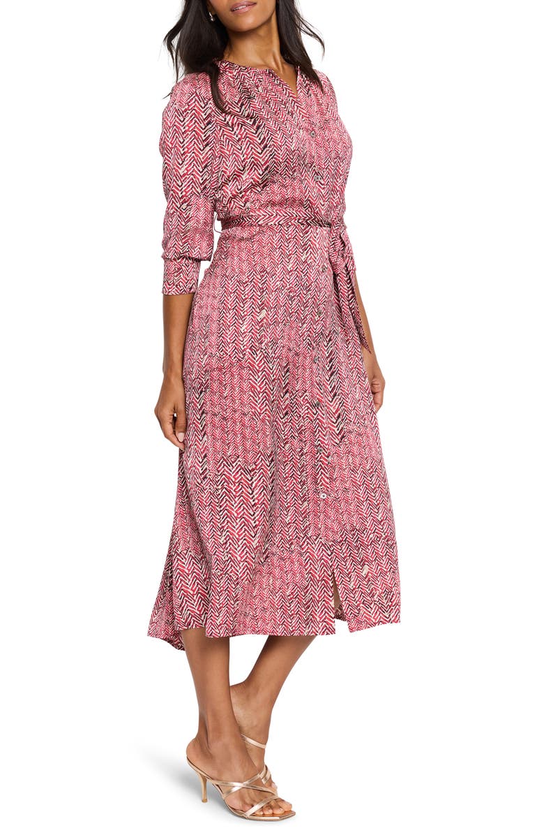 NIC+ZOE Loren Herringbone Print Shirtdress, Alternate, color, Red Multi