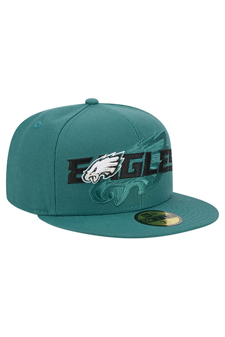 Men's New Era  Midnight Green Philadelphia Eagles Overlap Wordmark 59FIFTY Fitted Hat, Alternate, color, Green