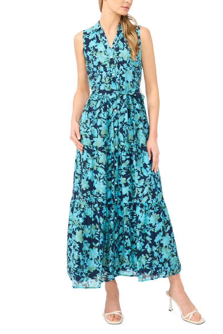 Floral Sleeveless Maxi Shirtdress, Alternate, color, CLASSIC NAVY