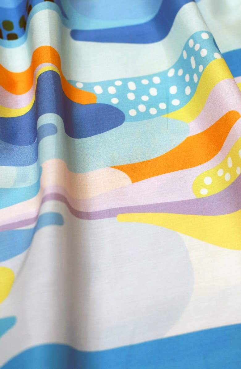 Jessie Zhao New York Landscape Smocked Cotton Silk Dress, Alternate, color, Blue