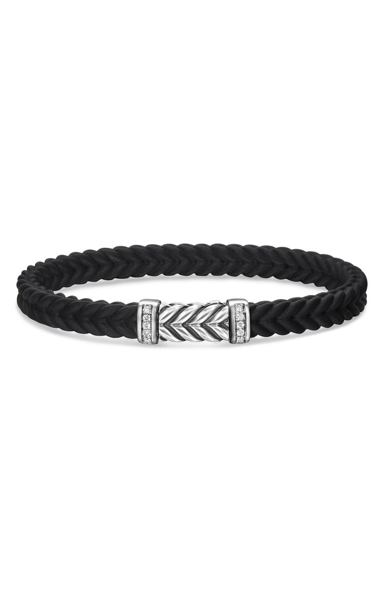 David Yurman Men's Chevron Station Rubber Bracelet, Main, color, Black/Diamond
