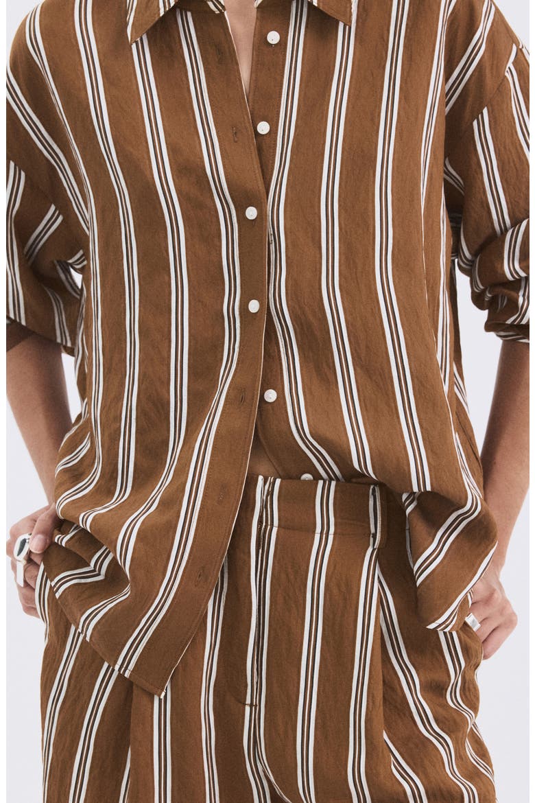 Stripe Straight Button-Up Shirt, Alternate, color, BROWN