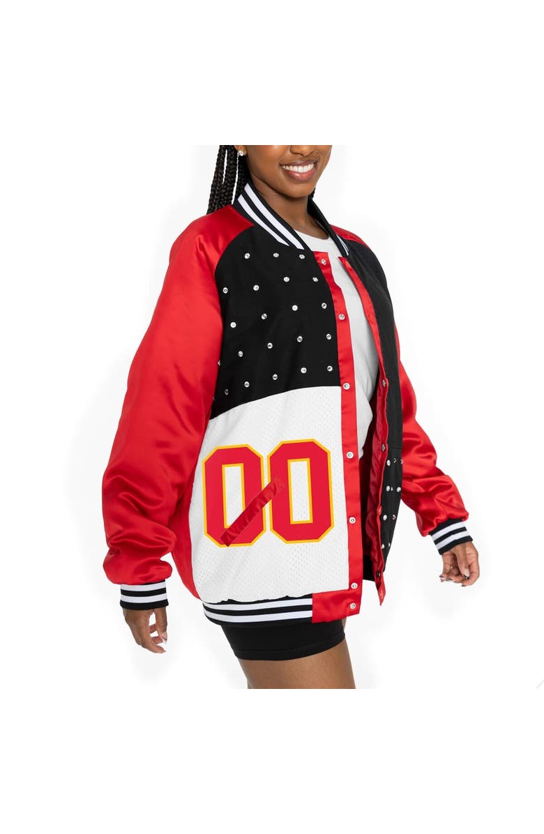 GAMEDAY COUTURE Women's Gameday Couture  Red/Black Kansas City Chiefs Oversized Hot Shot Rhinestone Throwback Full-Snap Varsity Bomber Jacket, Alternate, color, 