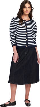 ELLE Collection Fuzzy Striped Cardigan Sweater