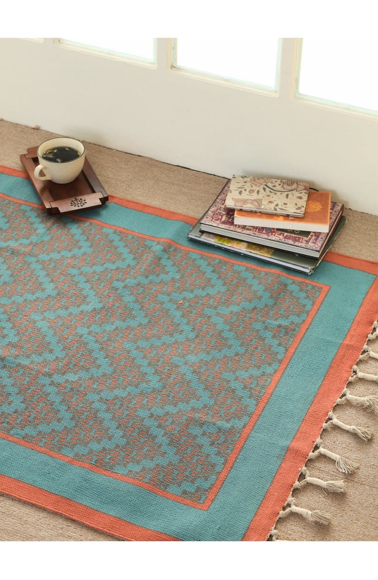 Mela Artisans Chintz Cotton Rug, Alternate, color, Teal And Coral