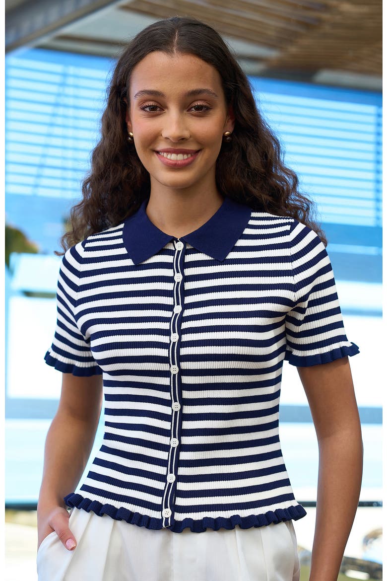Nautical Striped Knitted Top, Alternate, color, Navy