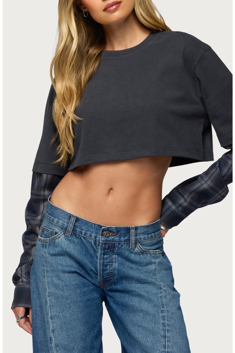 Layered Crop Top, Alternate, color, BLACK-WASHED