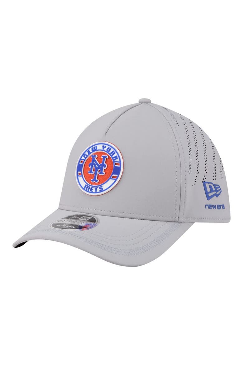 Men's New Era Gray New York Mets Patch 39THIRTY A-Frame M-Crown Perforated Flex Hat, Main, color, Gray