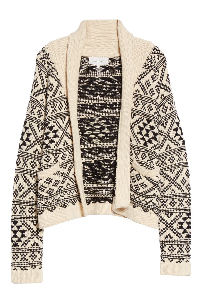 Lodge Fair Isle Open Front Cardigan, Alternate, color, CREAM