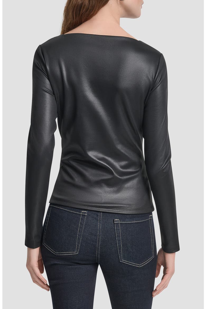 Faux Leather Knit Top, Alternate, color, BLACK