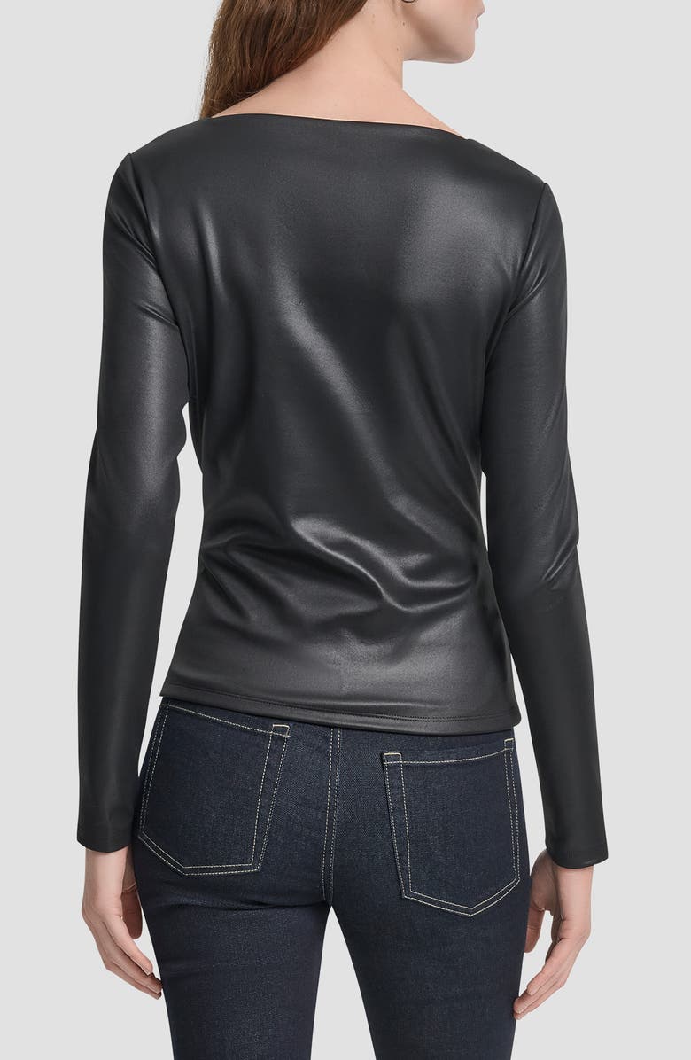 DKNY Faux Leather Knit Top, Alternate, color, Black