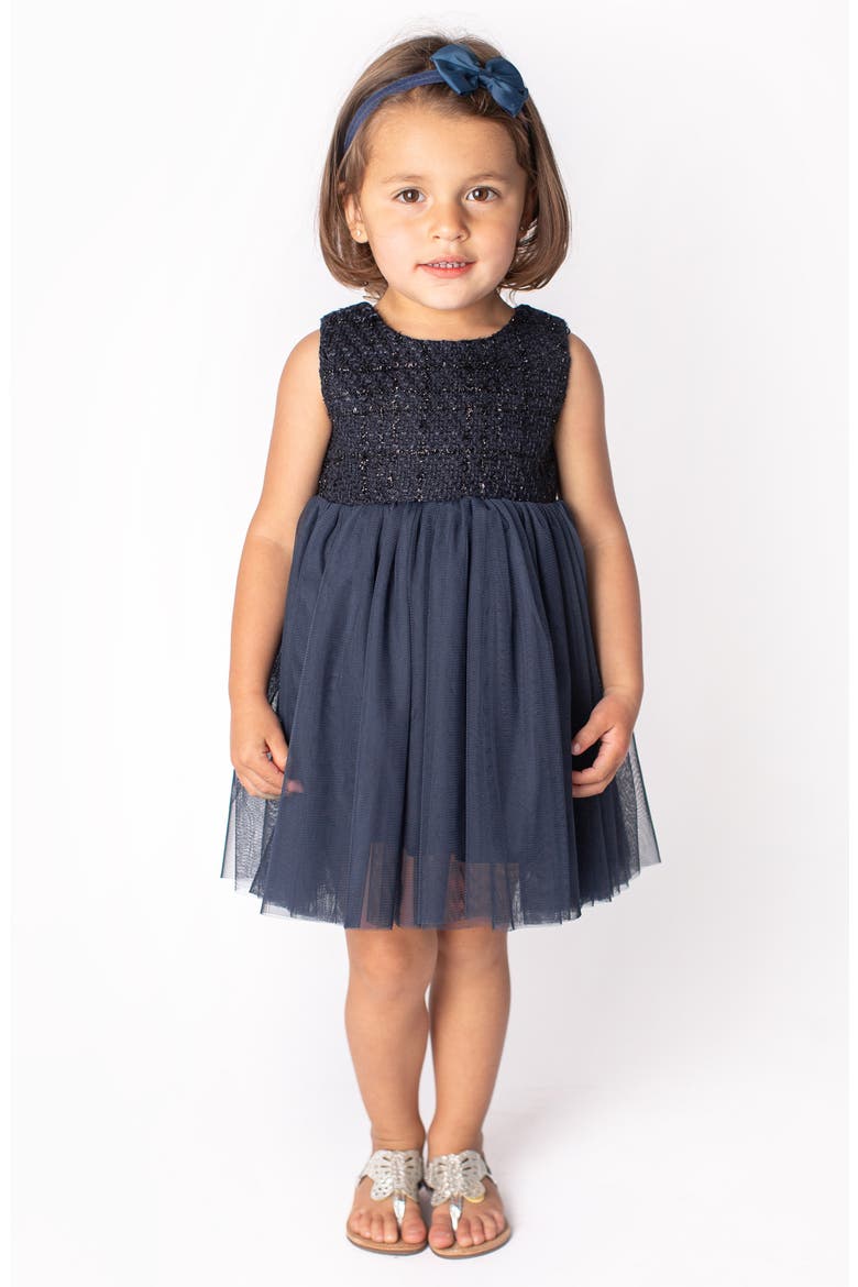 Kids' Tweed & Tulle Dress, Alternate, color, NAVY