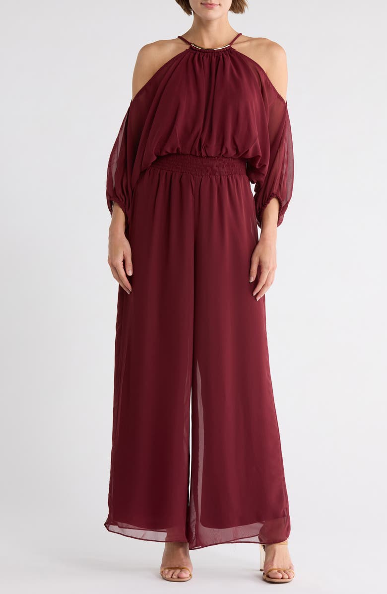 Halogen<sup>®</sup> Chiffon Halter Jumpsuit, Main, color, Zinfandel