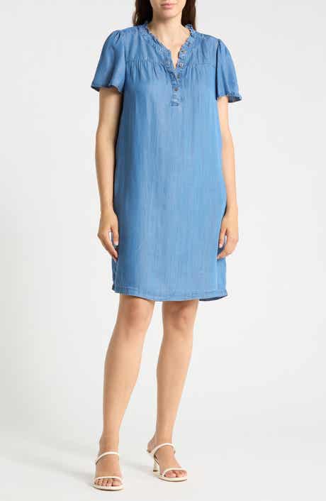 Eugenia Ruffle Collar Denim Shirtdress