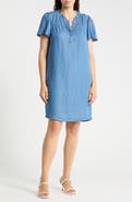 beachlunchlounge Ren Short Sleeve Ruffle Collar Denim Shirtdress