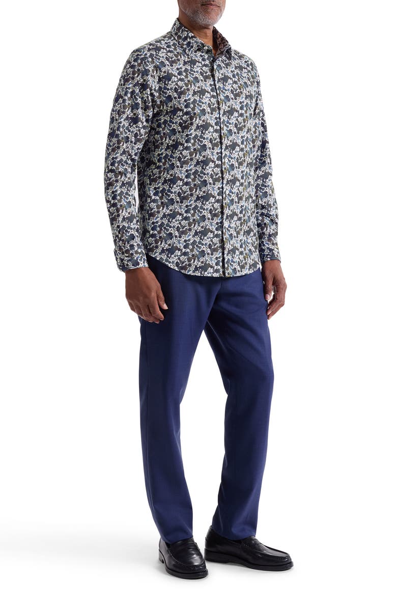 Bugatchi Julian Shaped Fit Orchestra Print Cotton Button-Up Shirt, Alternate, color, Truffle