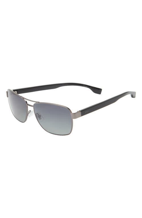 Hugo Boss Boss 60mm Polarized Rectangular Sunglasses In Matte Dark Ruthenium