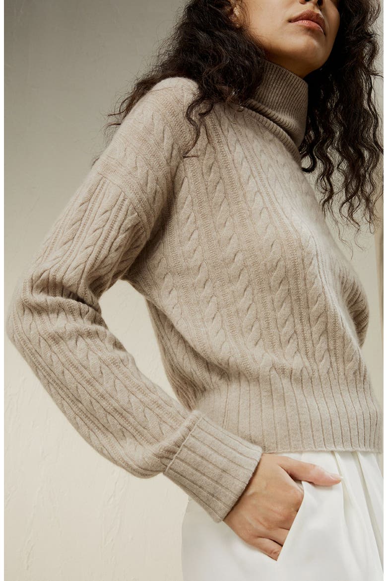 Women's Classic Cable Knit Turtleneck Sweater, Alternate, color, Beige