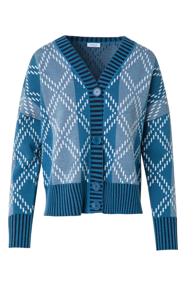 Akris punto Diamond Jacquard Cardigan, Alternate, color, Medium Blue-Multicolor