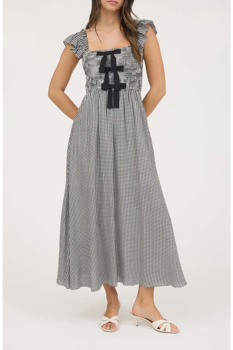 Bow Trim Midi Dress, Main, color, BLACK