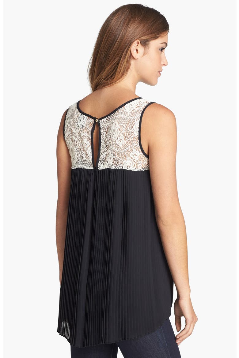 Crochet Yoke Pleated Blouse, Alternate, color, IVORY/ BLACK