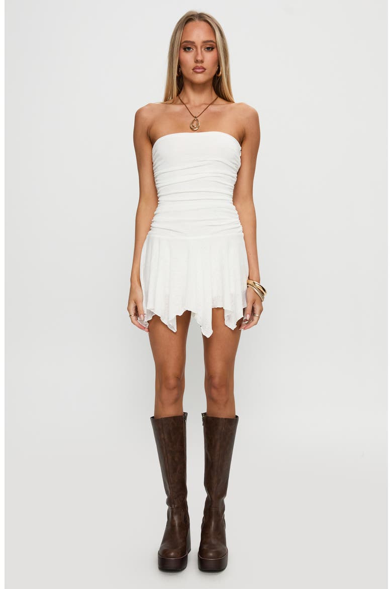 Minxie Strapless Handkerchief Hem Minidress, Alternate, color, WHITE