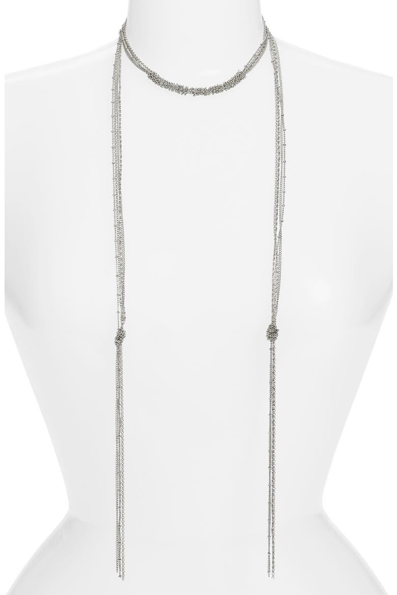 Long Multistrand Lariat Necklace, Main, color, SILVER