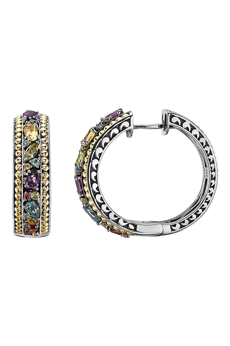 Two-Tone Semiprecious Stone Hoop Earrings, Main, color, GOLD MULTI