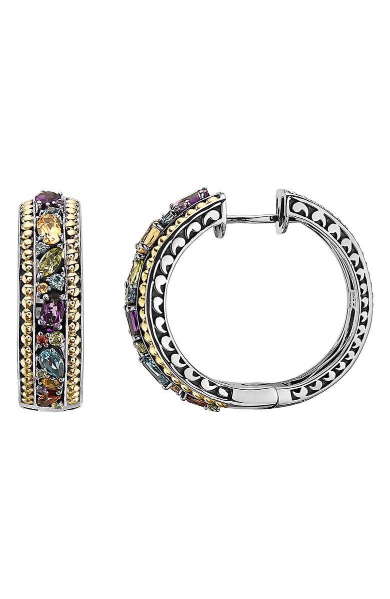 EFFY Two-Tone Semiprecious Stone Hoop Earrings, Main, color, Gold Multi