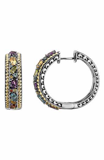 Two-Tone Semiprecious Stone Hoop Earrings